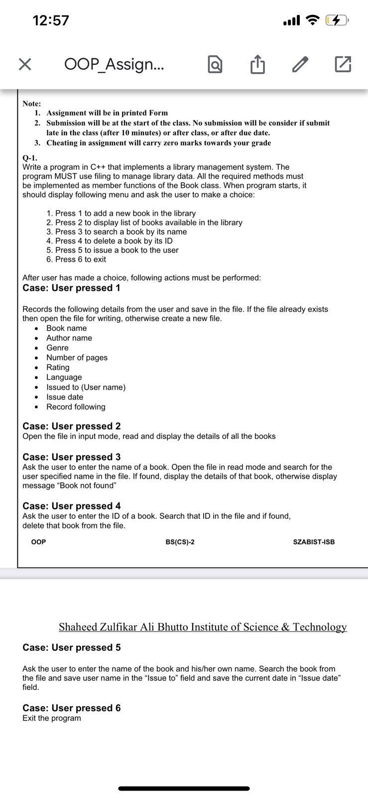 Solved 12:57 » X OOP_Assign... a Note: 1. Assignment will be | Chegg.com