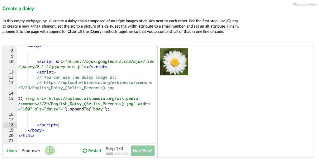 Solved Add the element to the page using JQuery. My code | Chegg.com