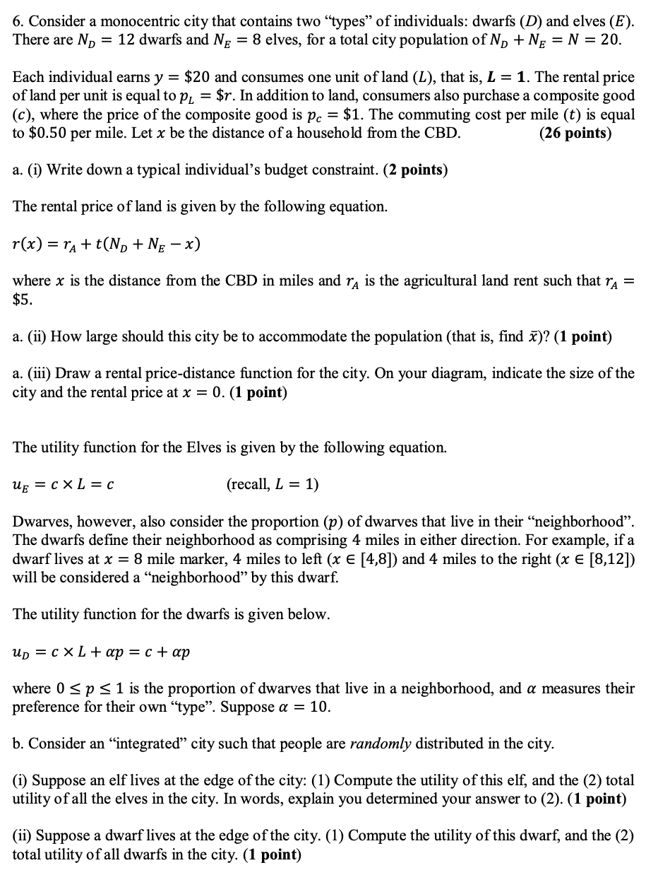 6 Consider A Monocentric City That Contains Two T Chegg Com