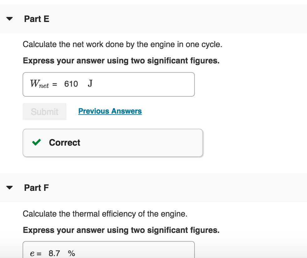 Solved Part E Calculate the net work done by the engine in | Chegg.com