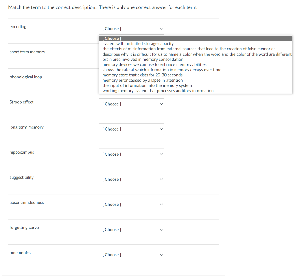 Solved Match the term to the correct description. There is | Chegg.com