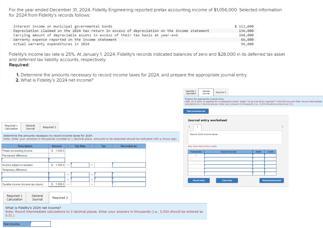 Solved For the year ended December 31, 2024, Fidelity