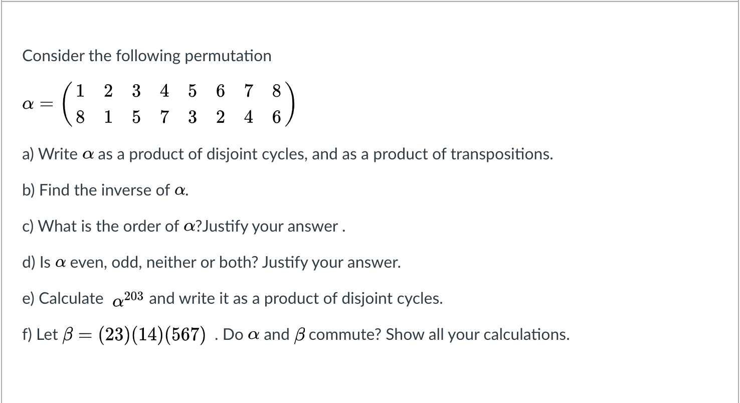 Consider the following permutation 18 a = 18 18 18 18 18 18  Chegg.com