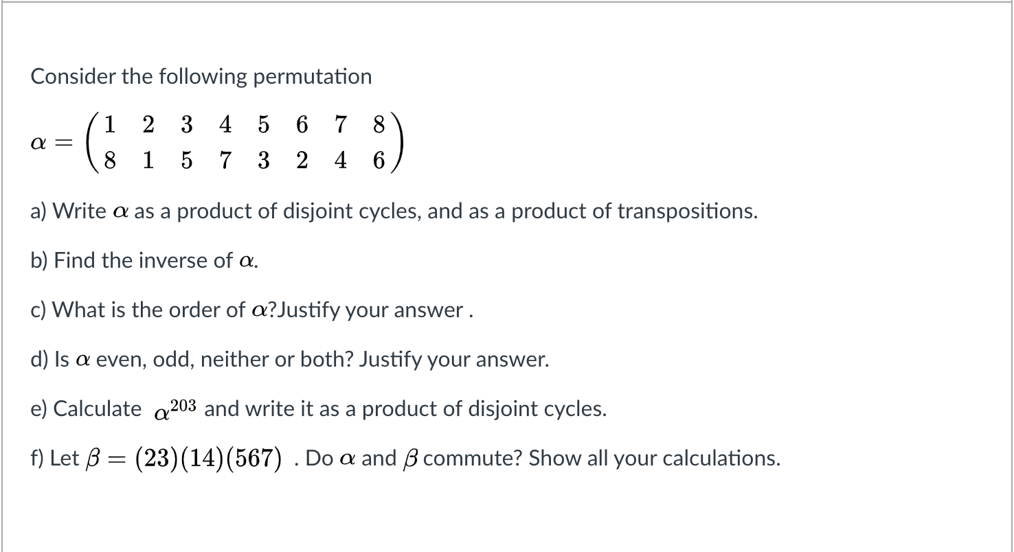 Consider The Following Permutation 1 A 2 3 4 5 6 7 Chegg Com