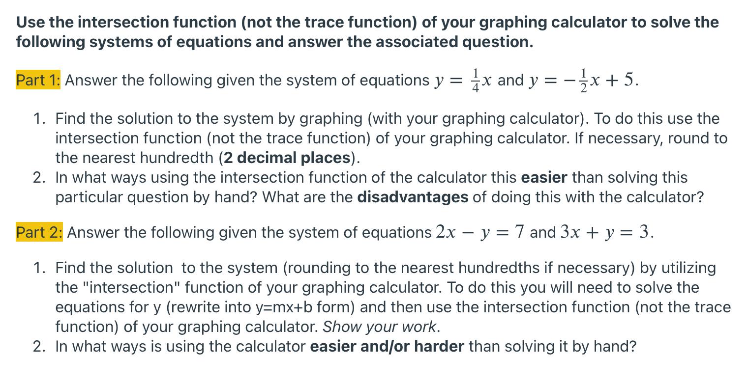 Solved Use the intersection function (not the trace | Chegg.com