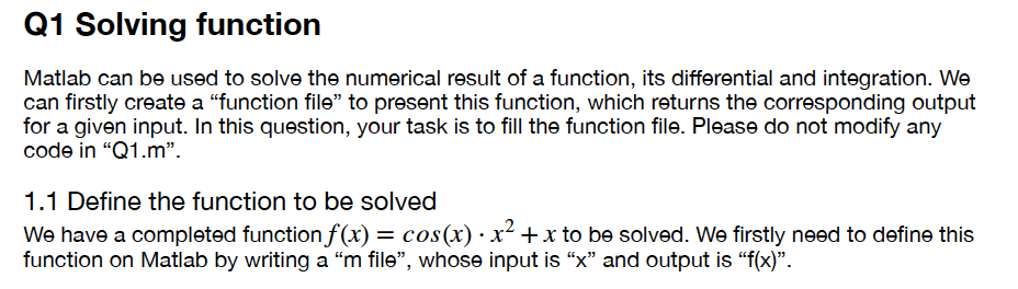 Solved Q1 Solving function Matlab can be used to solve the | Chegg.com