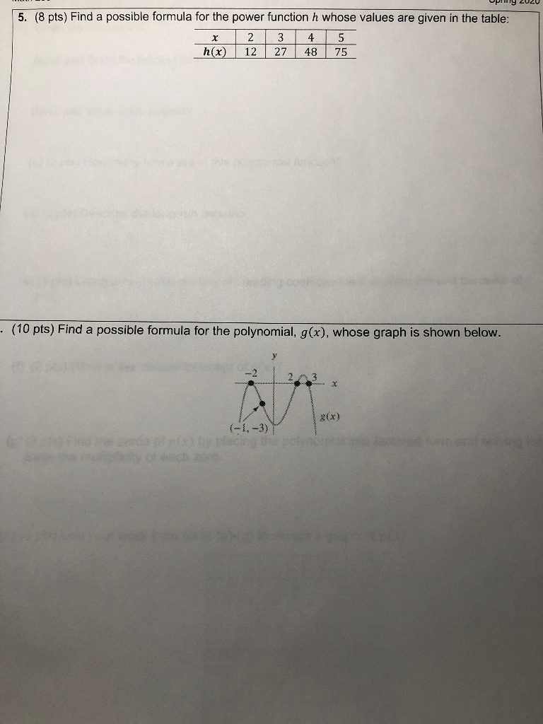 Solved 5. (8 pts) Find a possible formula for the power | Chegg.com