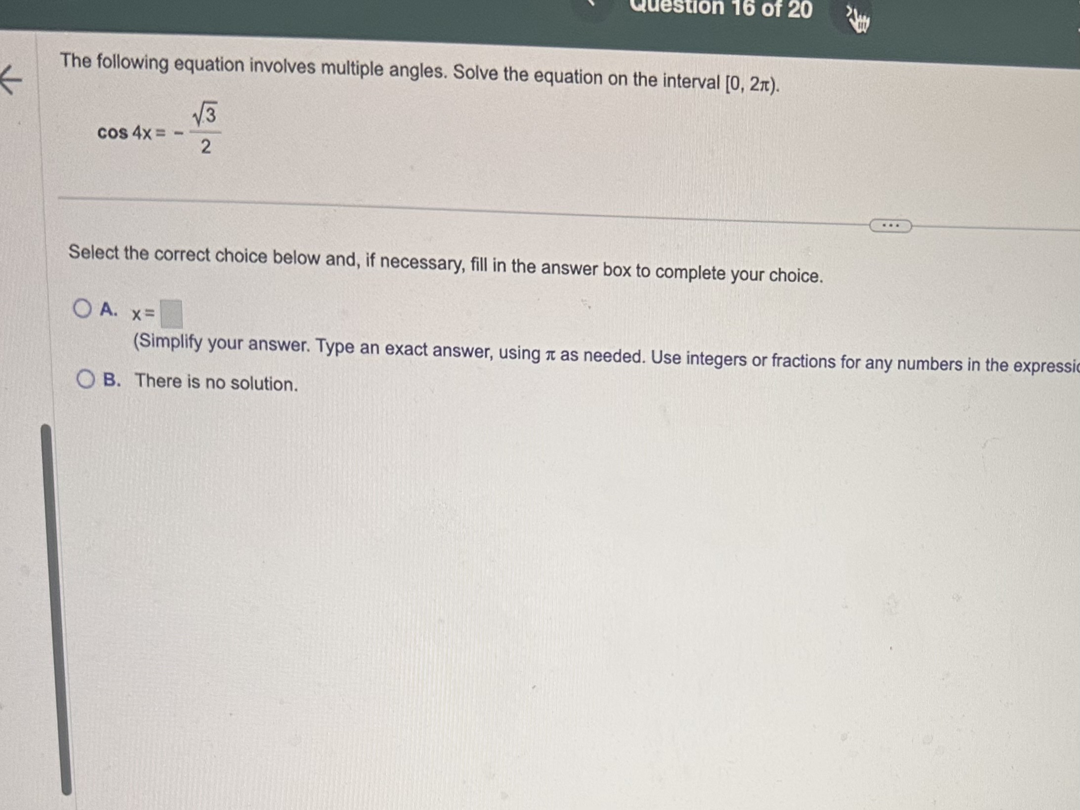 Solved The Following Equation Involves Multiple Angles. | Chegg.com