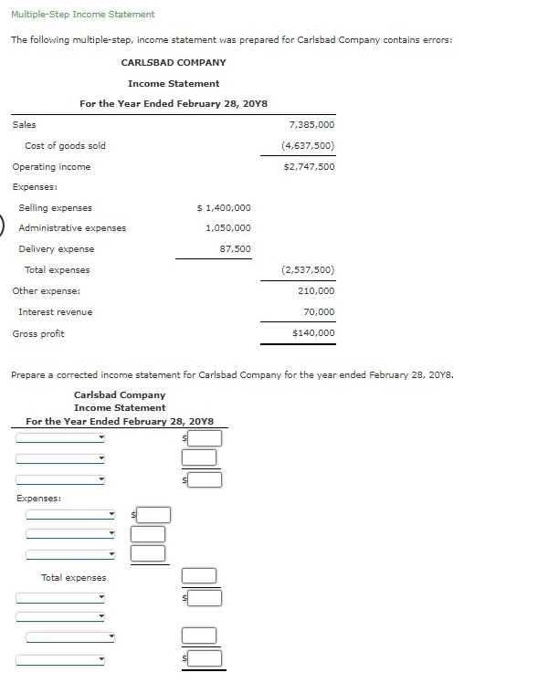 Solved Multiple-Step Income Statement The following | Chegg.com