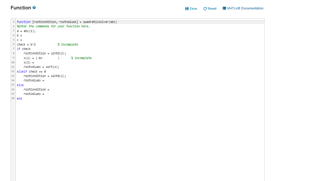 Solved Quadratic Solver (if-elseif-else) My Solutions > If a | Chegg.com