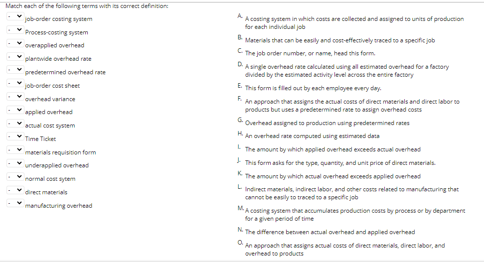 Solved Match each of the following terms with its correct | Chegg.com