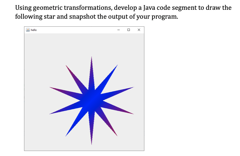 Solved Using geometric transformations, develop a Java code | Chegg.com