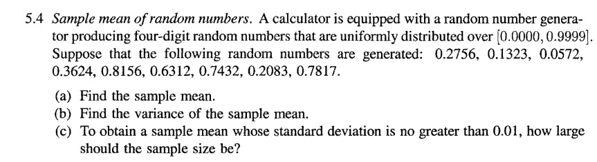 Solved 5.4 Sample mean of random numbers. A calculator is | Chegg.com