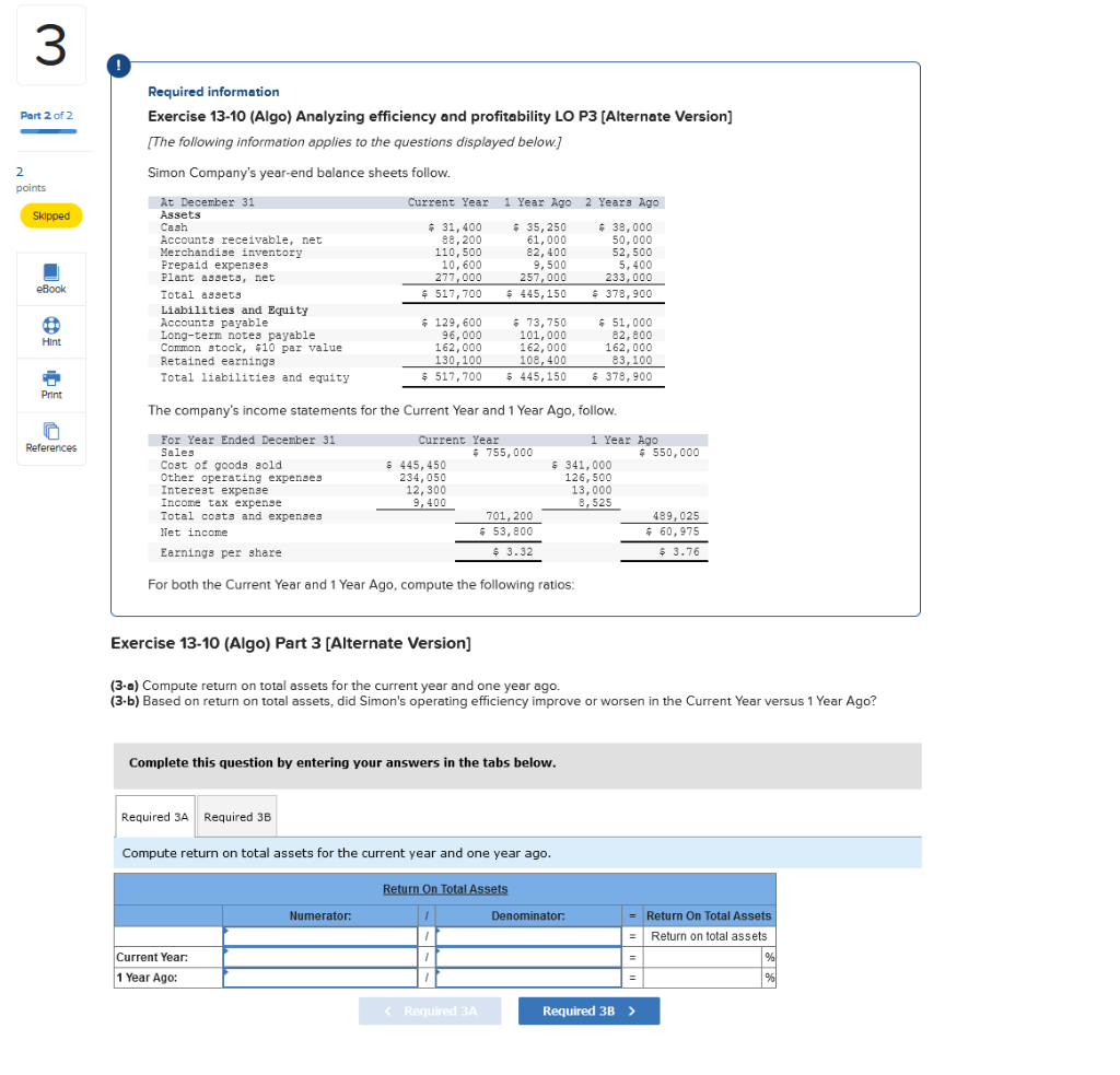 Solved 3 Part 2 of 2 Required information Exercise 13-10 | Chegg.com