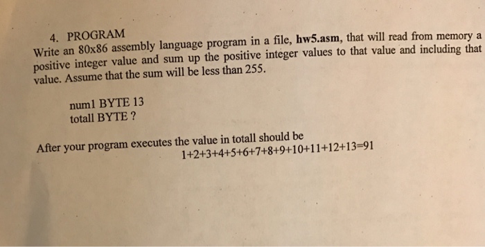 Solved Write an 80 times 86 assembly language program in a | Chegg.com