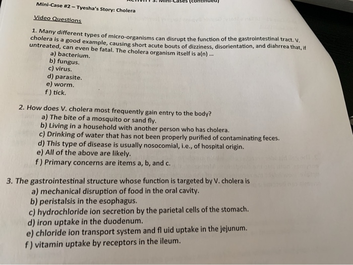 Solved Mini-Case ##2-Tyesha's Story: Cholera Video Questions | Chegg.com