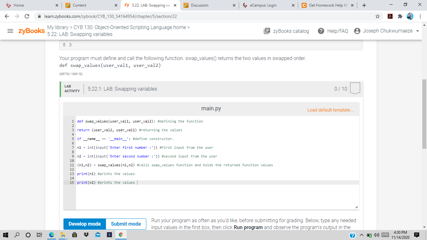 Solved Home Content х zy 5.22. LAB: Swapping va X Discussion | Chegg.com