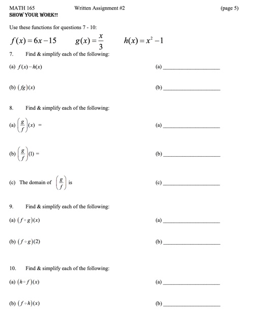 Solved MATH 165 SHOW YOUR WORK!! Written Assignment #2 (page | Chegg.com