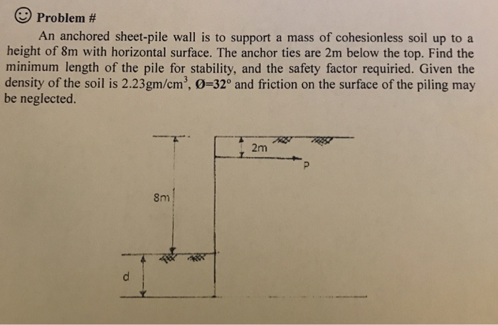 Solved Problem # An anchored sheet-pile wall is to support a | Chegg.com