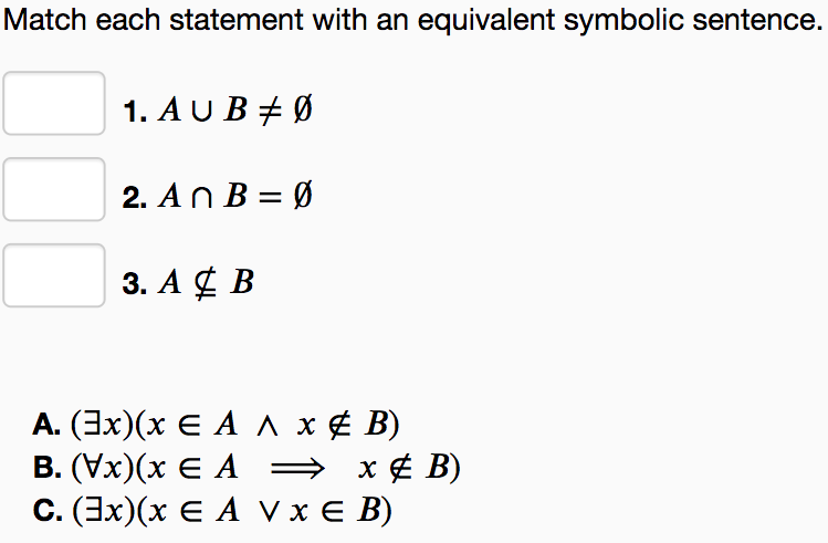 Solved Match Each Statement With An Equivalent Symbolic | Chegg.com