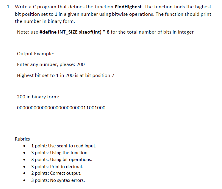 Solved 1. Write a C program that defines the function | Chegg.com