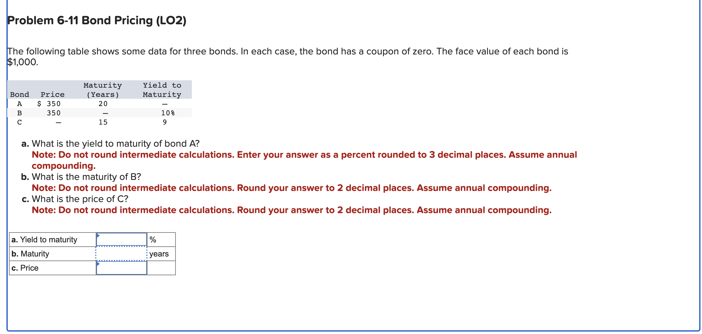 Solved The following table shows some data for three bonds. | Chegg.com