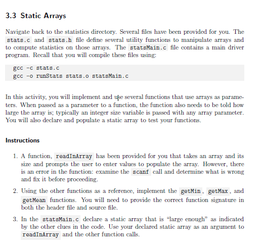 Solved 3.3 Static Arrays Navigate back to the statistics | Chegg.com