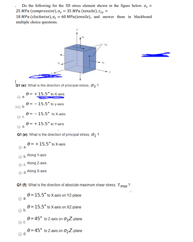 Solved Do the following for the 3D stress element shown in | Chegg.com