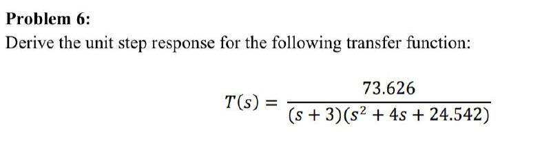 Solved Problem 6: Derive the unit step response for the | Chegg.com