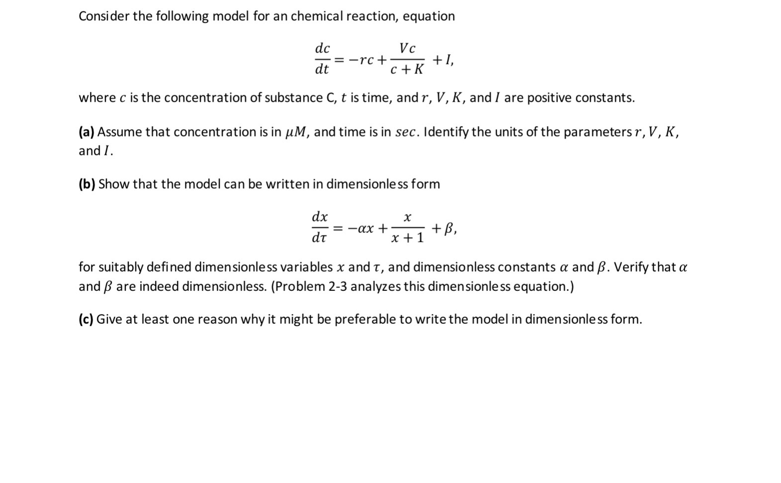 Solved Consider The Following Model For An Chemical React Chegg Com