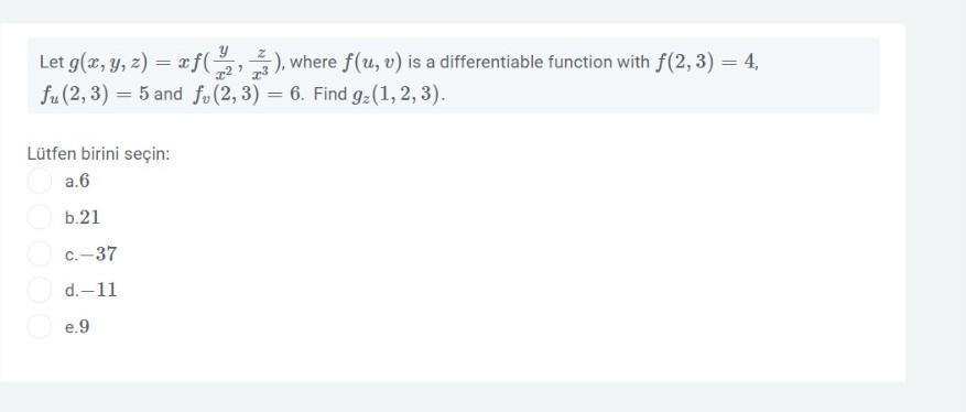 Solved Let g(x, y, z) = xf(2, 3), where f(u, v) is a | Chegg.com