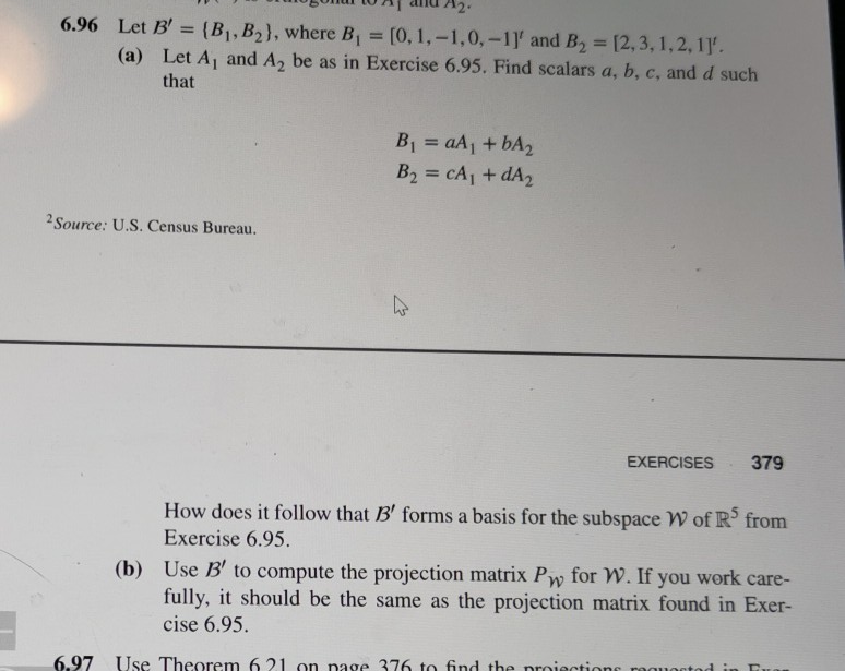 Solved 6.96 Let B' = (B1,B2), Where B = [0,1,-1,0,-1' And B2 | Chegg.com