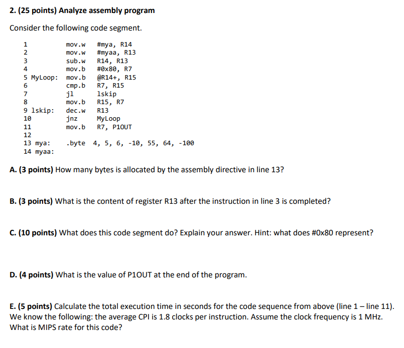 Nm 4 2. 25 points Analyze assembly program Consider Chegg