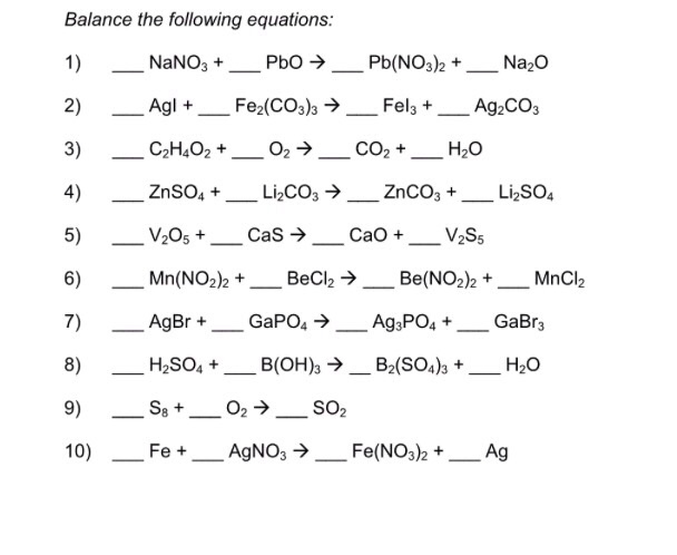 Solved Balance the following equations: __NaNO_3 + ___PbO | Chegg.com