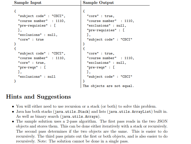 Write a Java program that compares if two JSON | Chegg.com