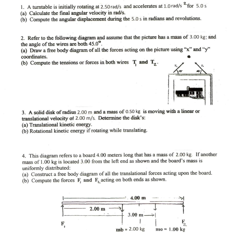 Solved 2. 1. A turntable is initially rotating at 2.50rad/s | Chegg.com