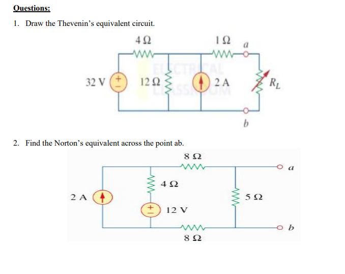 Solved 1. Draw The Thevenin's Equivalent Circuit. 2. Find | Chegg.com