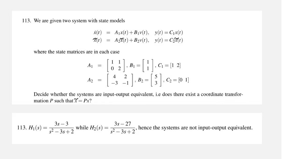 Solved 113. We are given two system with state models x(t) = | Chegg.com