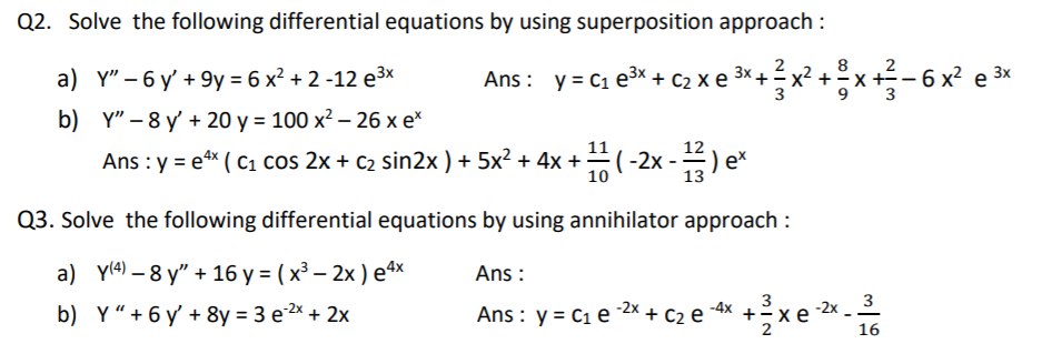 Solved Q2. Solve the following differential equations by | Chegg.com