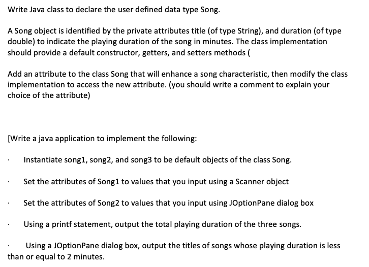 Solved Write Java class to declare the user defined data | Chegg.com