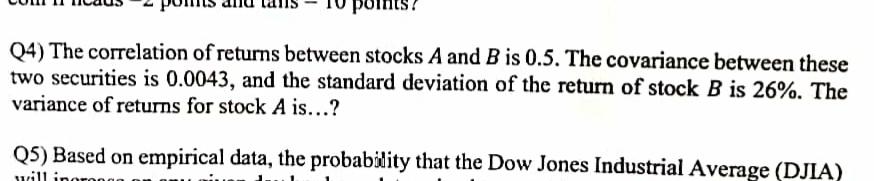 Solved (4) The correlation of returns between stocks A and B | Chegg.com