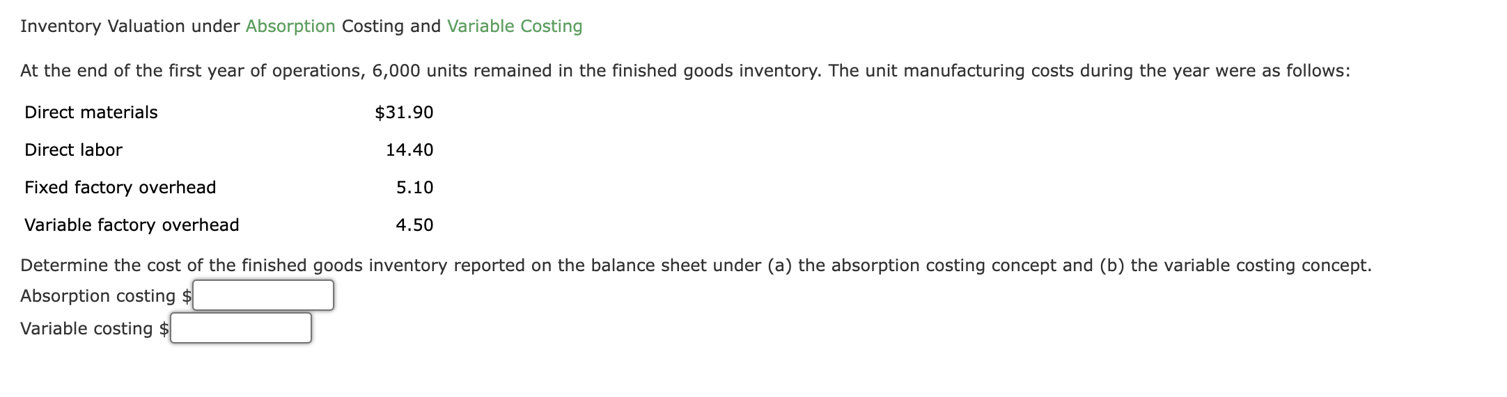 Solved Inventory Valuation Under Absorption Costing And | Chegg.com