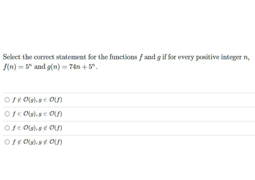 Solved Select the correct statement for the functions f and | Chegg.com