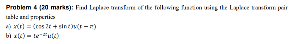 Solved Problem 4 (20 Marks): Find Laplace Transform Of The | Chegg.com