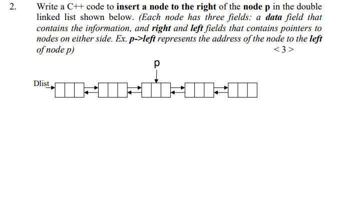 Solved 2. Write a C+ code to insert a node to the right of | Chegg.com
