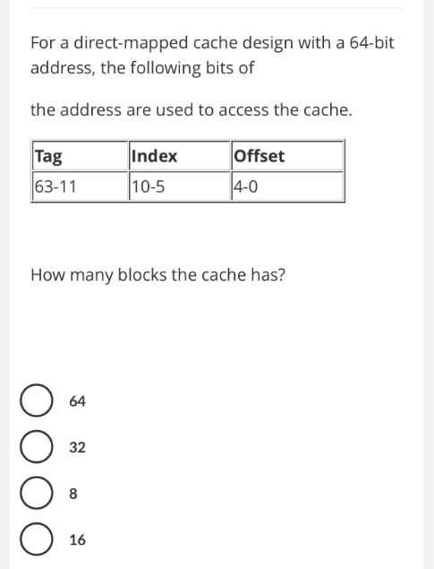 Solved For a direct-mapped cache design with a 64-bit | Chegg.com