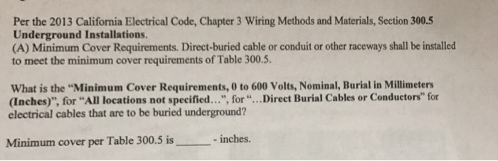 Solved Per the 2013 California Electrical Code, Chapter 3 | Chegg.com