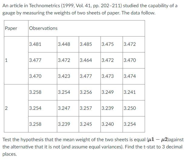 Solved An article in Technometrics (1999, Vol. 41, pp. | Chegg.com