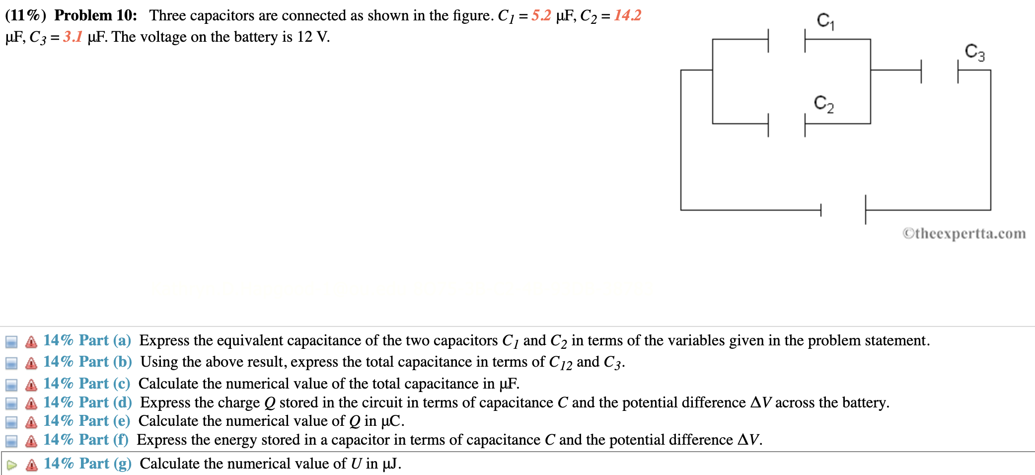 Solved (11\%) Problem 10: Three Capacitors Are Connected As | Chegg.com