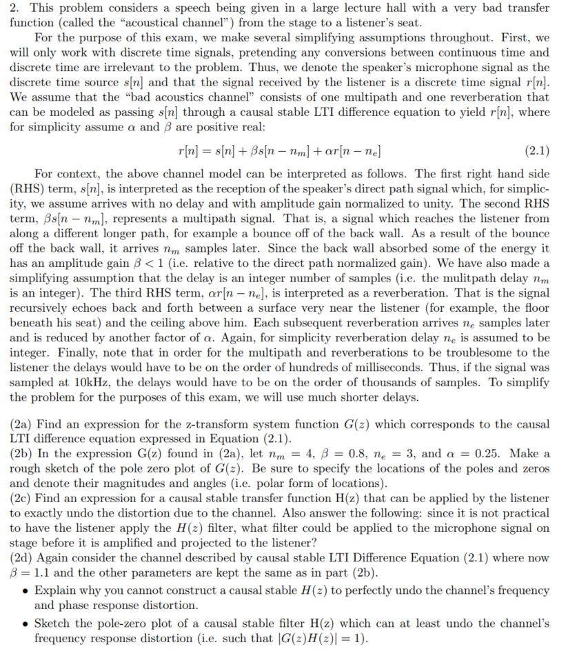 2. This problem considers a speech being given in a | Chegg.com